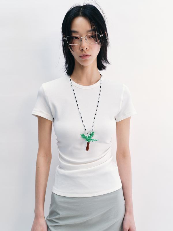 Tシャツ レディース 短袖 丸首 収腰 スリム フィット 綿素材 ヨモギ繊維 単色 トップス ボディシェイプ 普段使い 軽量 吸湿速乾(x2)