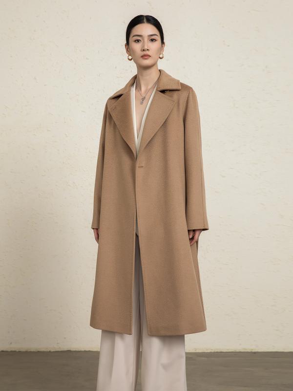 アウター レディース 毛・希上衣 ロング厚地の外套 ロング丈 ダブル乳ぶさ 背広襟 チェスターコート キャメル毛 羊毛混 生あたたかい 防寒着 秋冬 体型取りまかなう 大層らしい大きさ ゆったり 細見せかけ 着痩せ 御前上等感 雅びやか 雅びやか 通い用 心地よい フォーマル