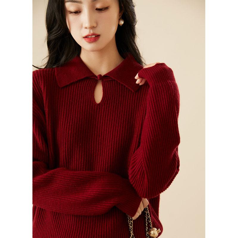 編み物 トップス レディース 秋服 冬服 ニットソー プルオーバー カットソー 瀬戸もの御召しもの風 瀬戸もの風  長袖 労働者の一団のど首 ティーシャツ 伸縮性 着痩せ 細見せかけ 取り合わせ取りまかなう 体型取りまかなう ゆったり 大層らしい大きさ 赤いこと 赤いこと系 普段使い走り 会う約束
