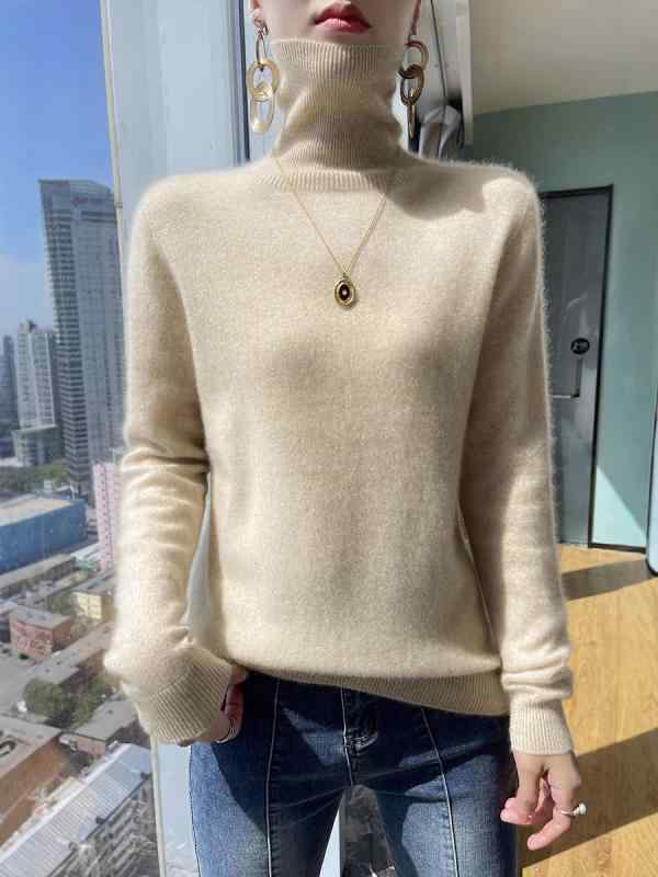 編み物 プルオーバー レディース トップス 秋冬 絨毛 カシミール 35% 混 タートルネック ロールネック ハイネック 長袖 ティーシャツ カットソー 下着類 下着類御召しもの 重ね着 普段使い走り 心地よい 事務室 通い 通学 分かりやすい 無地 着痩せ 細見