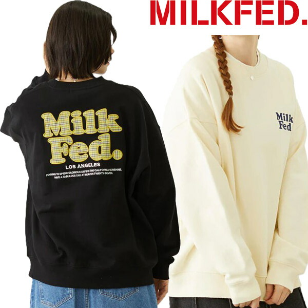 即発送 スウェット トレーナー PLAID LOGO WIDE CREW SWEAT チェック ロゴ ワイド ミルクフェド MILKFED. 人気 オススメ レディース ブランド 正規