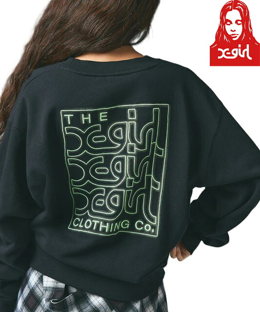 エックスガール X-girl NEON BOX EMBROIDERED LOGO SWEAT TOP ネオン ボックス 刺しゅう スウェット トレーナー ロゴ ブランド 新品 正規品