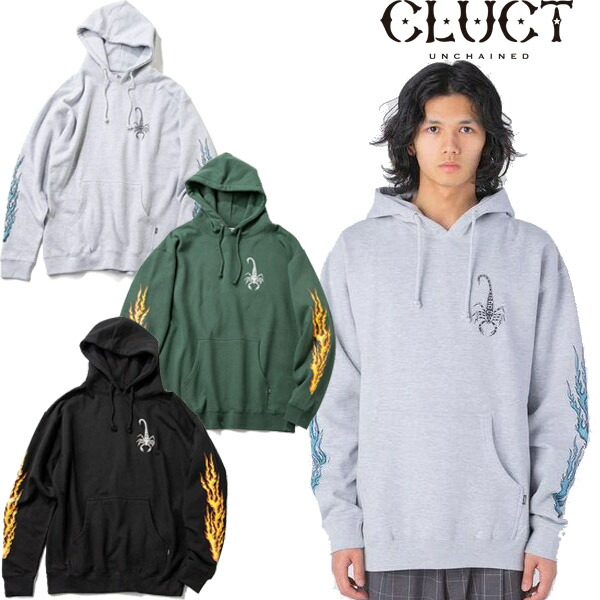 クラクト CLUCT SCORPION [HOODIE] スコーピオン パーカー フーディー スウェット 袖プリント フレイム ビックシルエット カリフォルニア メンズ ブランド