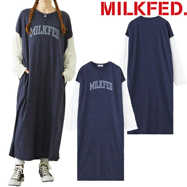 ミルクフェド MILKFED. COLLEGE LOGO LONG DRESS 103261041001 Tワンピ プルオーバー衣装 ロングワンピ プルオーバー御召しもの 単科大学ロゴタイプ レディース 置き目品