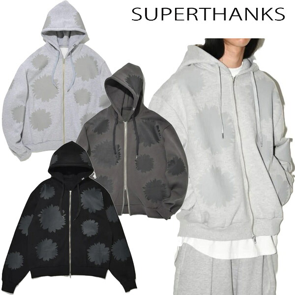 スーパーサンクス SUPERTHANKS Flower sweat zip-hoodie フラワー スウェット ジップフーディー ジップパーカー 前開き 肉厚 ブランド ユニセックス 正規