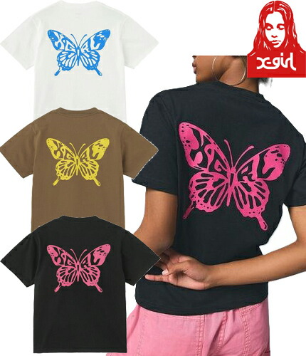 エックスガール X-girl BUTTERFLY SILHOUETTE LOGO S/S TEE Tシャツ バタフライ バックプリント トレンド レディース ストリート ブランド 新品 正規品