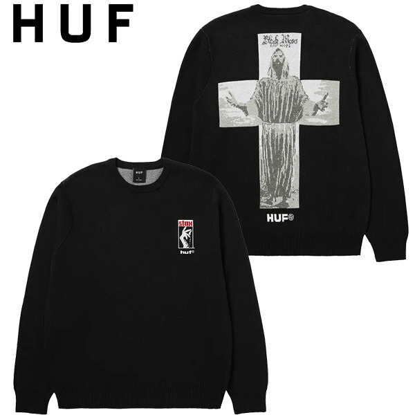 ハフ HUF HUF X ISAAC HAYES BLACK MOSES KNIT SWEATER 編み物 スウェーター 一般受け 成年者 メンズ レディース 表どおり 滑る ブランド名 新品 置き目品