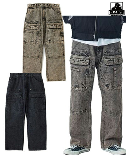 エクストララージ XLARGE DENIM CARGO PANTS カーゴパンツ デニム ペインターパンツ ジーンズ 古着風 ボトム ウォッシュ 人気 ブランド ストリート 新品 正規