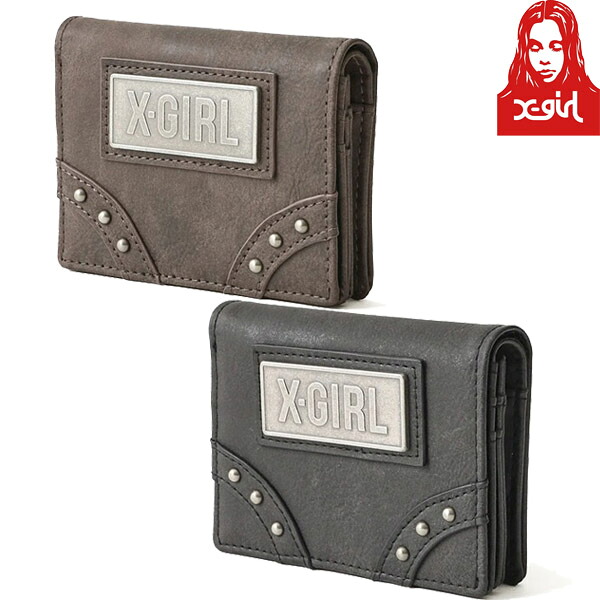 エックスガール X-girl METAL LABEL FAUX LEATHER MINI WALLET ラベル フェイ クレザー ミニ ウォレット 財布 人気 レディース ストリート ブランド 新品 正規品