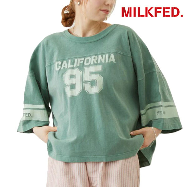ミルクフェド MILKFED. レディース 95 FOOTBALL TEE 半袖プルオーバー 蹴球T ナンバリング ロゴタイプ ビッグ影ぼうし 103262013006