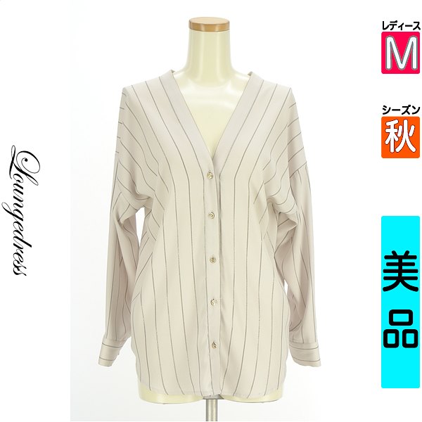ラウンジドレス Loungedress カットソー プルオーバー レディース 秋 長袖 ベージュ M ラメストライプ柄ブラウス 【中古】【古着】【大幅値下】