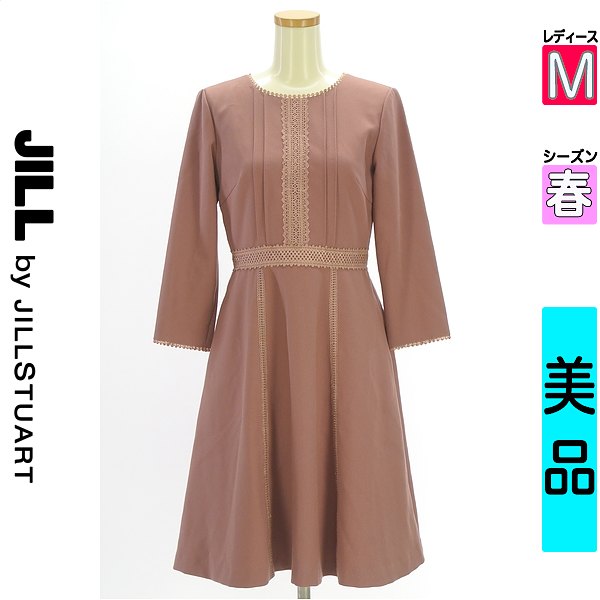 ジルバイジルスチュアート JILL by JILLSTUART ワンピース チュニック レディース 春 長袖 ピンク M 刺繍レースライン入りワンピース 【中古】【古着】【セール】