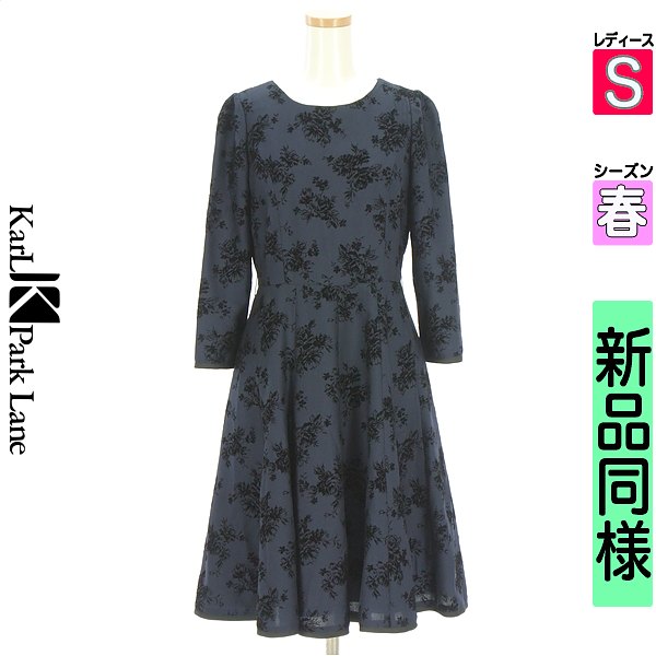 ＼今だけ★全品ポイント10倍／ カールパークレーン KarL Park Lane ワンピース チュニック レディース 春 長袖 紺色/ネイビー S フロッキー花柄ワンピース 【中古】【古着】【セール】