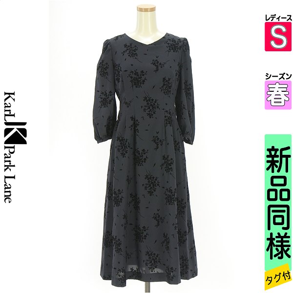 カールパークレーン KarL Park Lane ワンピース チュニック レディース 春 長袖 ブラック S フロッキー花柄ワンピース 【中古】【古着】【セール】