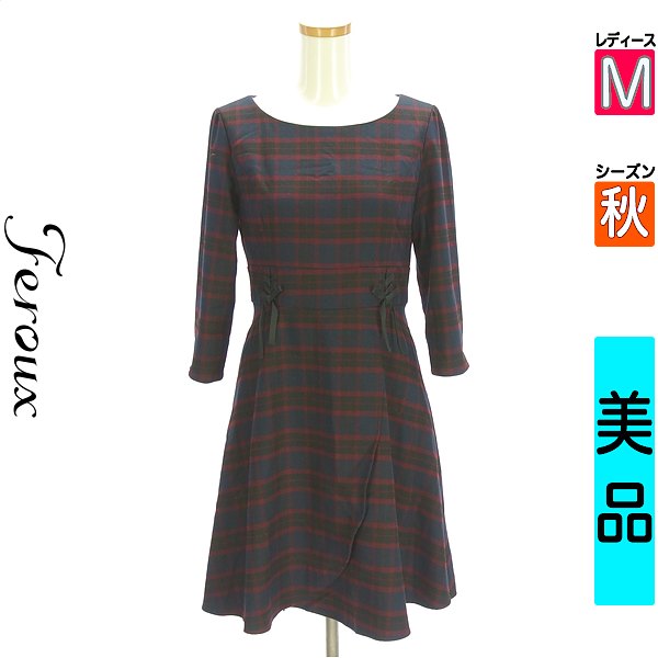 ＼今だけ★全品ポイント10倍／ フェルゥ Feroux ワンピース チュニック レディース 秋 長袖 紺色/ネイビー M チェック柄ワンピース 【中古】【古着】【セール】