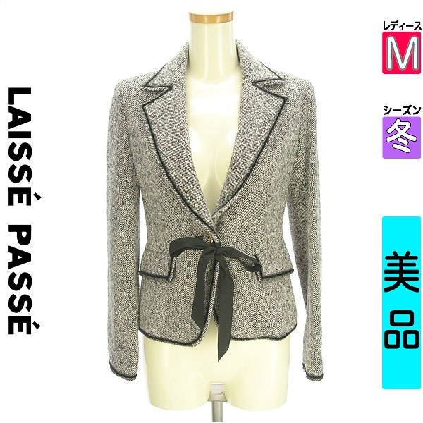 ＼今だけ★全品ポイント10倍／ レッセパッセ LAISSE PASSE ジャケット レディース 冬 ブラック M ウール混パイピングテーラードジャケット 【中古】【古着】【セール】