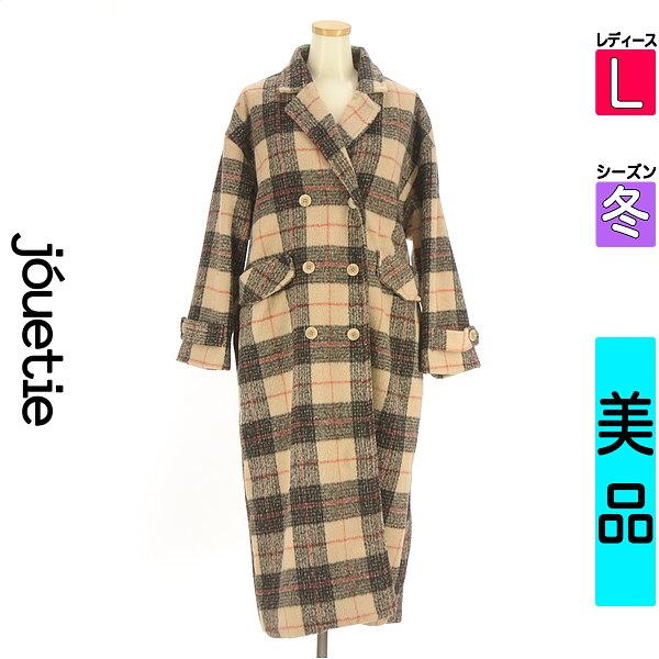 ジュエティ jouetie 厚地の外套 レディース 冬  ベージュ L ドッキングベルトチェックロングコート 【中古】【古着】【大売り出し】