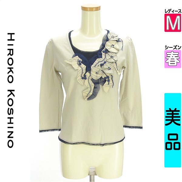 ＼SS押さえる★全品20%OFFクーポン券／ ヒロココシノ HIROKO KOSHINO カットソー ティーシャツ レディース 春 長袖 薄墨色 M 花主題7分袖カットソー 【中古】【古着】【大売り出し】百貨店SALE