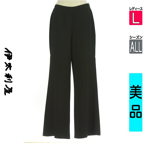 イタリヤ 伊太利屋 パンツ レディース オールシーズン ブラック L 格子柄ワイドパンツ 【中古】【古着】【新着】