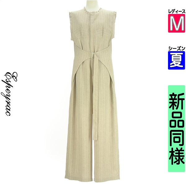 ＼期間限定★20%OFFクーポン／ エスペラック Espeyrac コンビネゾン オールインワン レディース 夏 ノースリーブ ベージュ M ストライプ柄コンビネゾン 【中古】【古着】【新着】お買い物マラソン