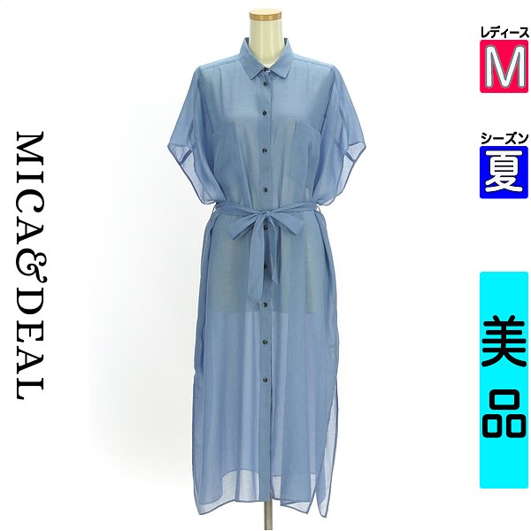＼SALE★半額クーポン対象／ マイカアンドディール mica\u0026deal ワンピース チュニック レディース 夏 半袖 水色/ライトブルー M ノースリシアーシャツワンピース 【中古】【古着】【セール】