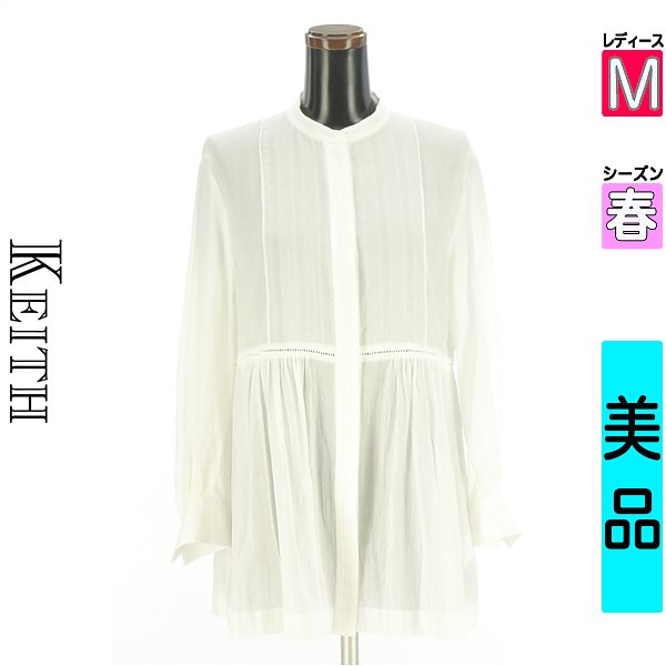 キース KEITH トップ レディース 春 長袖 白いこと M ペプラムノーカラーブラウス 【中古】【古着】【大売り出し】