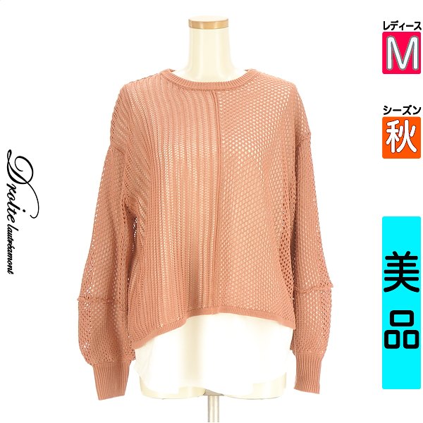 ドロワットロートレアモン Droite lautreamont 編み物 レディース 秋 長袖 オレンジ色 M 花の冠yd風メッシュ編み物 【中古】【古着】【大売り出し】