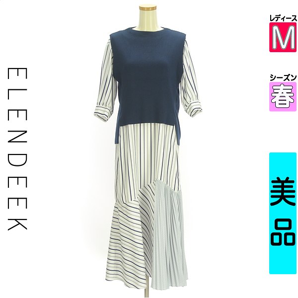 ＼SS制限事項★全品20%OFFクーポン券／ エレンディーク ELENDEEK 背広（上衣＋衣裳） レディース 春  紺色/米国海軍 M 編み物より良い+ストライプロングワンピ 【中古】【古着】【一般受け】百貨店SALE
