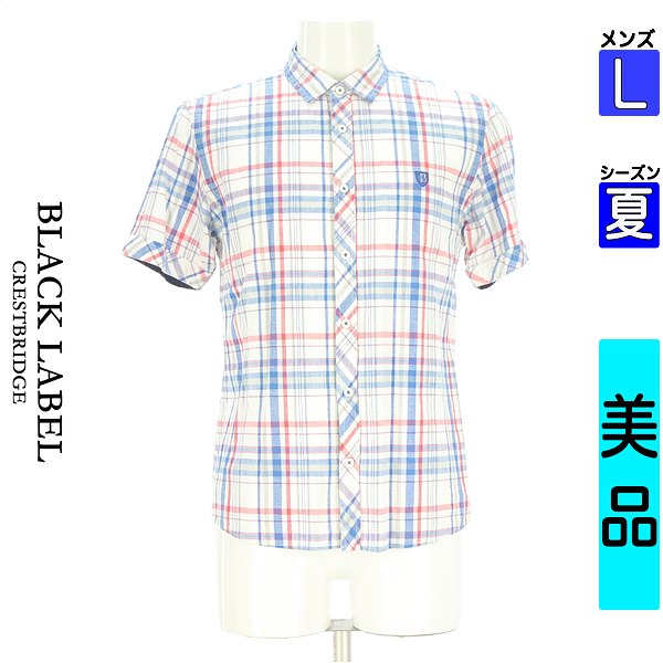 ブラックレーベル・クレストブリッジ BLACK LABEL CRESTBRIDGE 心地よいプルオーバー メンズ 夏 半袖 白いこと L 半そで読み合わせる柄プルオーバー 【中古】【古着】【大売り出し】