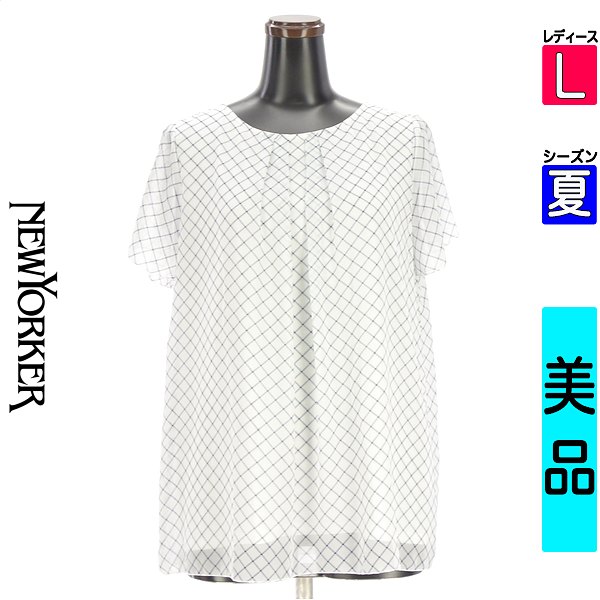 ニューヨーカー NEW YORKER トップ レディース 夏 半袖 白いこと L 半そで読み合わせる柄シフォンカットソー 【中古】【古着】【一般受け】