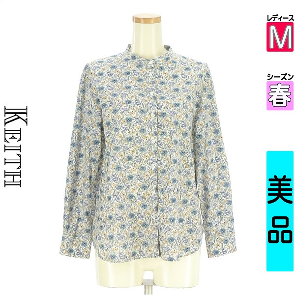 ＼SS制限事項★全品20%OFF引き換え証／ キース KEITH トップ レディース 春 長袖 青色 M 花柄バンドカラーブラウス 【中古】【古着】【新着】百貨店SALE