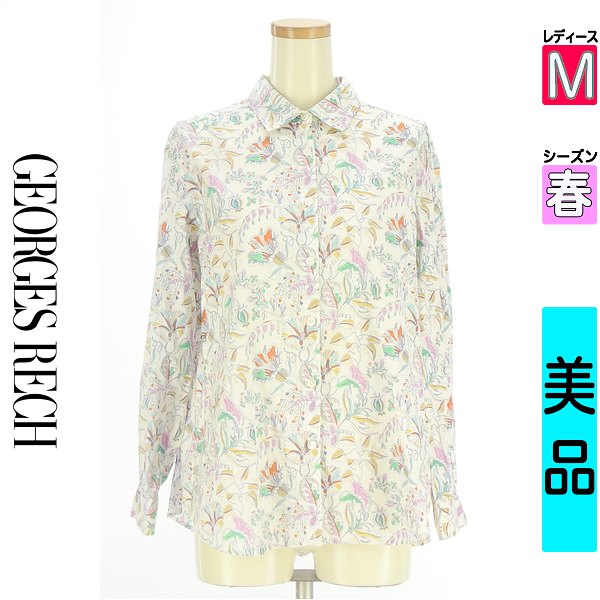 ジョルジュレッシュ GEORGES RECH ブラウス レディース 春 長袖 ホワイト M ラウンドヘムプリントブラウス 【中古】【古着】【セール】｜ブランド古着のファレット