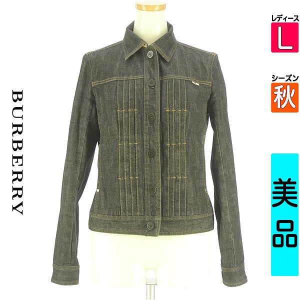 ＼SS制限事項★全品20%OFFクーポン券／ バーバリー BURBERRY 上衣 スタジャン レディース 秋  黒いこと L ピンタックブラックデニムジャケット 【中古】【古着】【新着】百貨店SALE