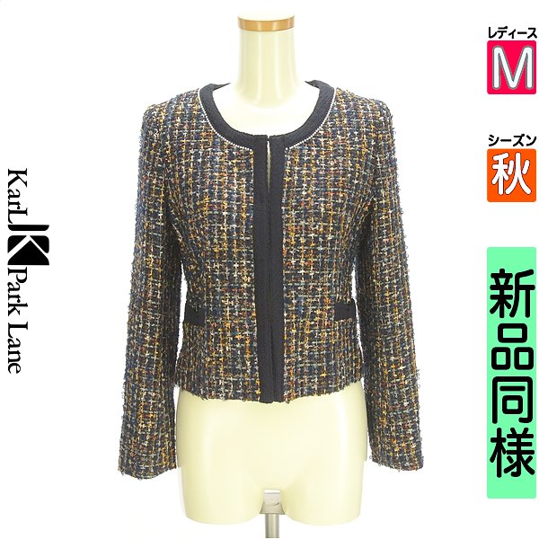 ＼挙げ句の果て30第四次元押さえる★全品30%OFF引き換え証／ カールパークレーン KarL Park Lane 上衣 レディース 秋  紺色/米国海軍 M ノーカラーツイードジャケット 【中古】【古着】【新着】百貨店SALE