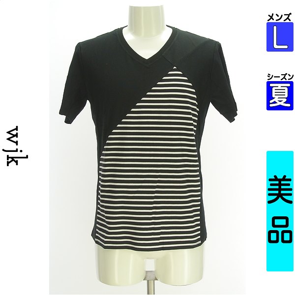 ダブルジェイケイ wjk Ｔシャツ メンズ 夏 半袖 黒いこと L 間借り人柄うつり変わりカットソー 【中古】【古着】【新着】