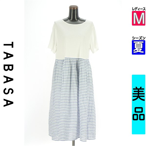 \お買い物マラソンP2倍/ タバサ TABASA ワンピース チュニック レディース 夏 半袖 ブルー M Pitchoune 異素材切替ロングワンピース 【中古】【古着】【人気】|ブランド古着のファレット