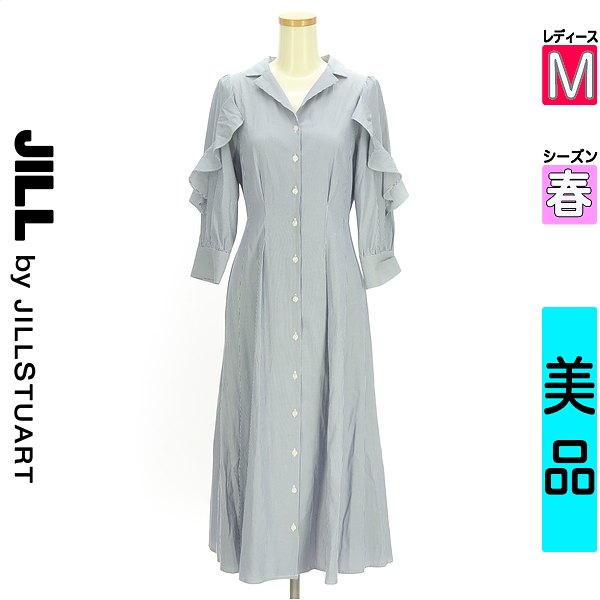 ＼赤字覚悟★50%OFFクーポン対象／ ジルバイジルスチュアート JILL by JILLSTUART ワンピース チュニック レディース 春 長袖 ブルー M スキッパーストライプロングシャツワンピース 【中古】【古着】【人気】｜ブランド古着のファレット