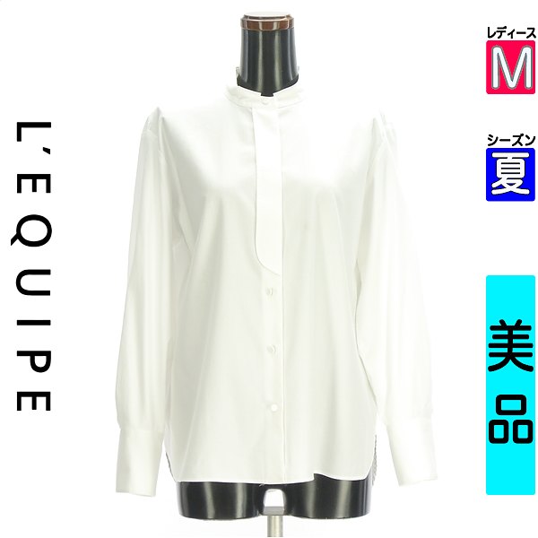 ＼お買い物マラソンP2倍／ レキップ L'EQUIPE ブラウス レディース 夏 長袖 ホワイト M バンドカラーシャツ 【中古】【古着】【人気】｜ブランド古着のファレット