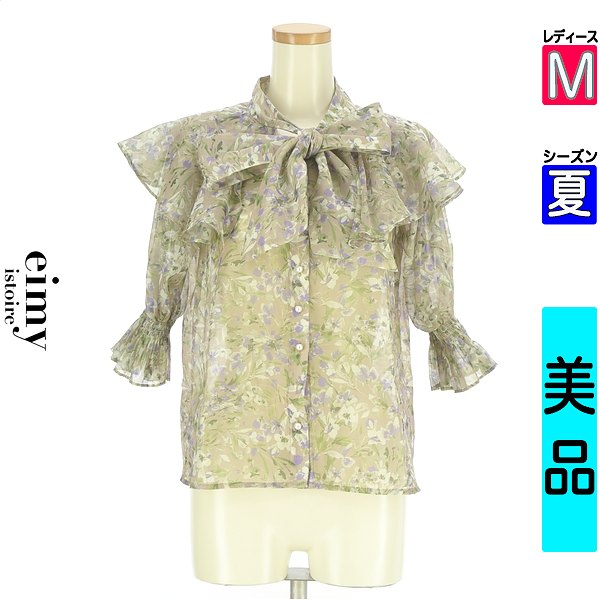 \お買い物マラソンP2倍/ エイミーイストワール eimy istoire ブラウス レディース 夏 半袖 ベージュ M フリルカラー花柄オーガンジーブラウス 【中古】【古着】【新着】|ブランド古着のファレット