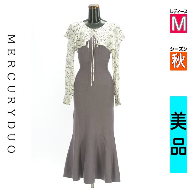 マーキュリーデュオ MERCURYDUO ワンピース チュニック レディース 秋 長袖 パープル M 花柄ブラウス切替ニットワンピース 【中古】【古着】【新着】|ブランド古着のファレット