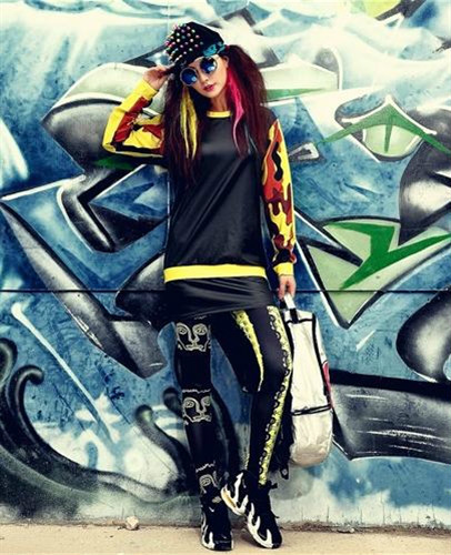 楽天市場 送料無料 ダンス衣装 Danceファッション カジュアル系 ストリート系 インパクトあり La 風 プリントデザインレギンス レギパン Fallinangels