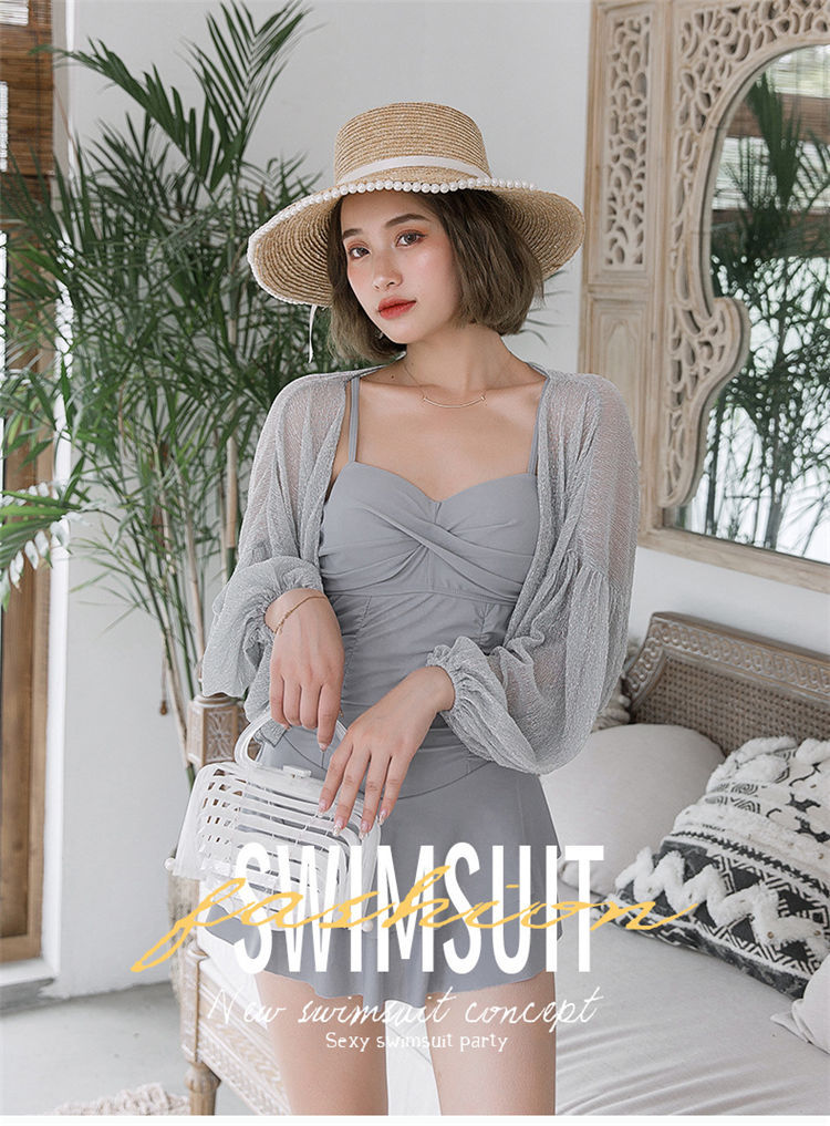レディース 体型カバー 水着 韓国 ビキニ ワンピース オールインワン 女性 みずぎ 羽織り 二の腕カバー 長袖 ラッシュガード 日焼け防止 ビーチウエア 着痩せ ワイヤーなし 小胸 ママ水着 温泉 水遊び Southwestne Com