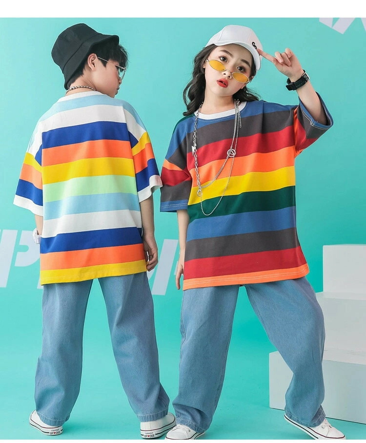 キッズ ダンス衣装 カッコイイ かわいい K Pop 虹色 ダンストップス ヒップホップ ｔシャツ キッズダンス衣装