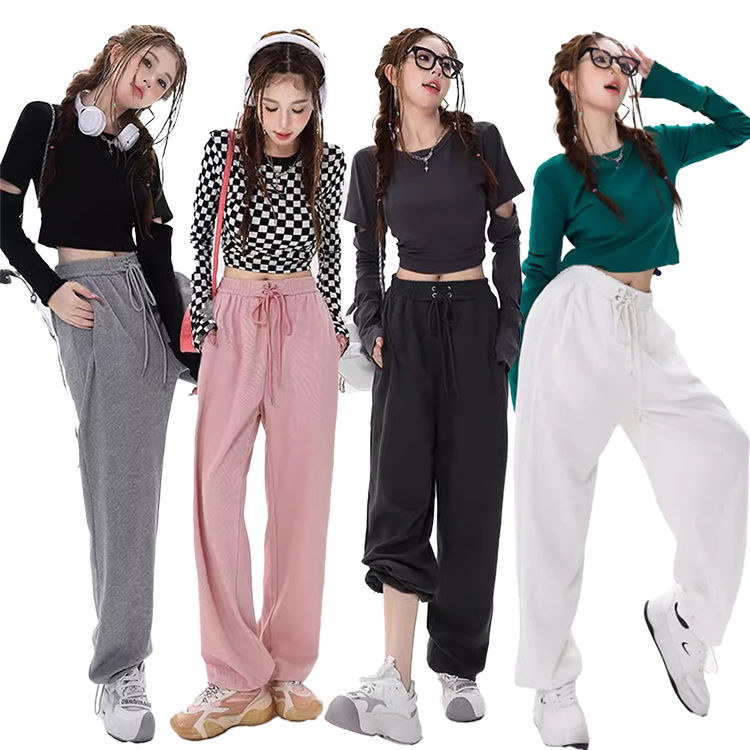4色！へそ出し トップス 大人ダンス ヒップホップ k-pop レディース ダンス衣装 セットアップ ダミエ柄 ブラック グリーン 長袖 ピンク 黒 白 灰 スウェットパンツ DS演出服 チアガール ステージ ダンスウェア 練習着 団体服 イベント 応援団 発表会 jazz S~XXL