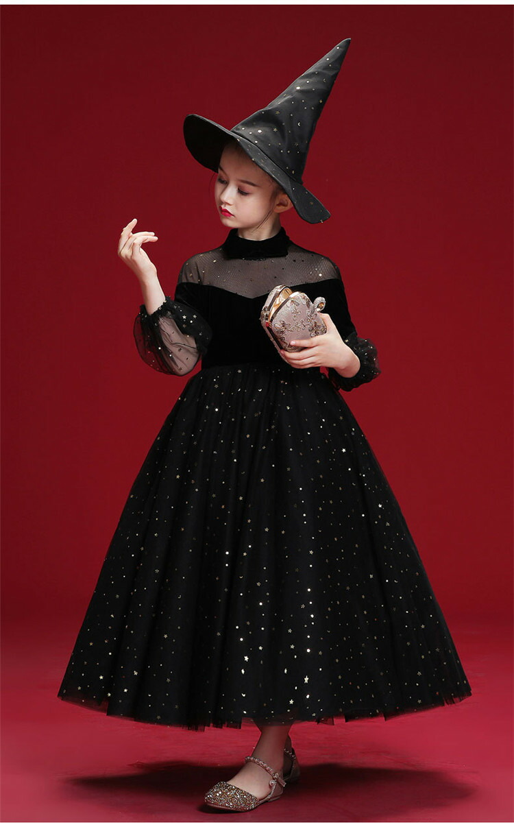 キッズ ワンピース ドレス ハロウィン 衣装 ユニーク 魔女 仮装 女の子 キラキラ 星柄 ワンピース コスプレ 魔法使い 子供コスチューム 可愛い プリンセス カジュアル オシャレ 姫様 パーティー キッズダンス 演出会 発表会 卒業会 ピアノ会 結婚式 二次会 ウィッチ