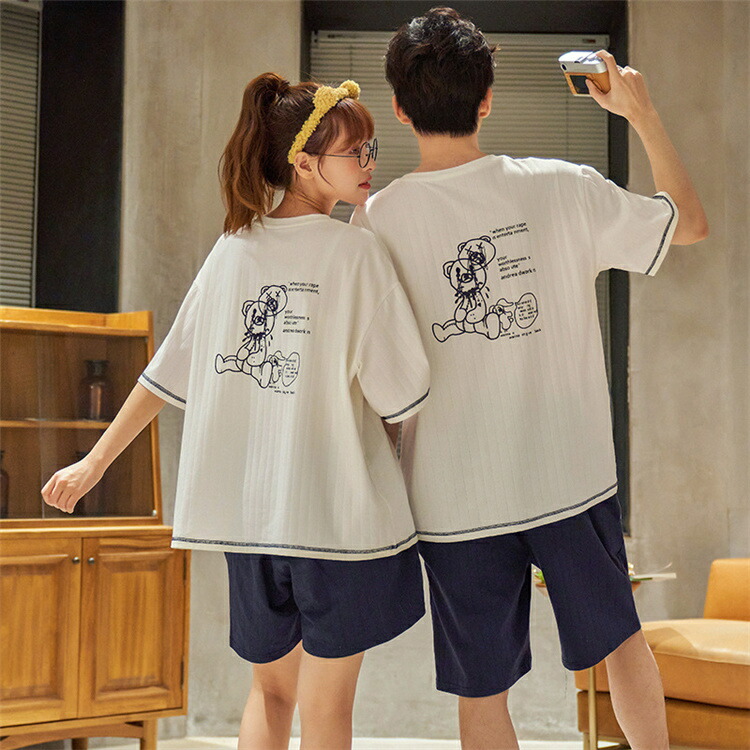 パジャマ カップルペアルック 韓国夏ルームウェア ペアパジャマ半袖a