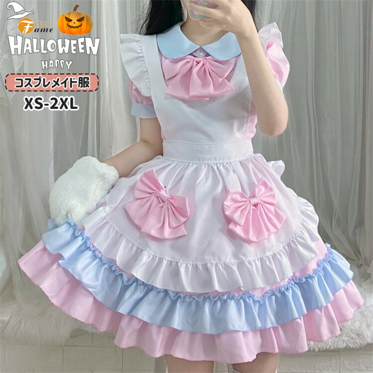 ロリータ　姫系　コスプレ　衣装 ネイビー・ピンク　メイド　かわいい Amazon.co.jp: [RONGUI] メイド コスプレ ハロウィン 女装