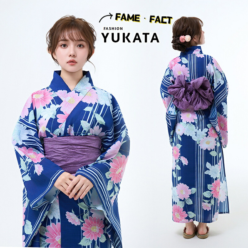浴衣 レディース 大人 ブルー 花柄 花火大会 夏祭り 初心者向け 浴衣セット カジュアル浴衣 浴衣ドレス 夏着物 女性浴衣 ゆかた レディース エレガント 花火大会 成人式 撮影 観光 着付け簡単 おしゃれ 旅行 YUKATA フリーサイズ｜FameFact