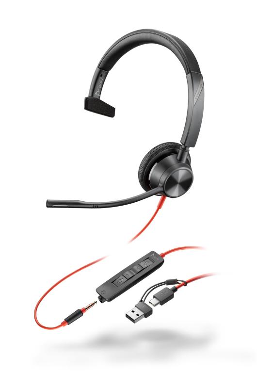 Poly(旧モデル) 有線ヘッドセット BlackWire 3315 USB-C 接続 片耳用 ノイズキャンセリング|ファミラ