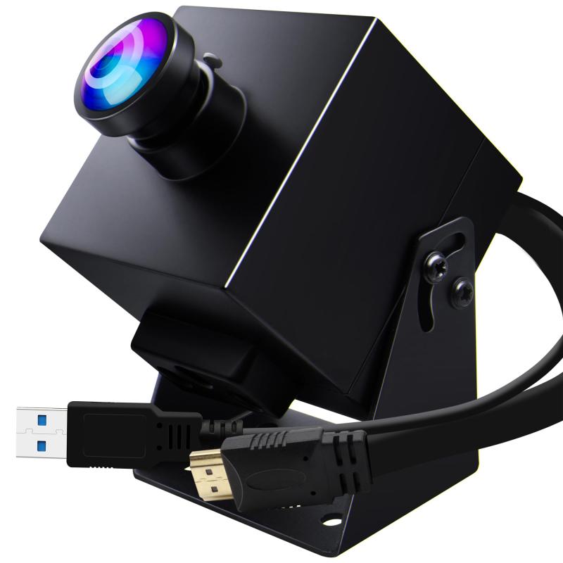 ELP 4K 60fps HDMI USB カメラ 広角 PCカメラ コンピュータモニター用 同時出力 ミニ UVC USB2.0 ウェブカメラ 2X デジタルズーム H.264 8mp USB セキュリティWebカメラ (120度低歪みレンズ)|ファミラ